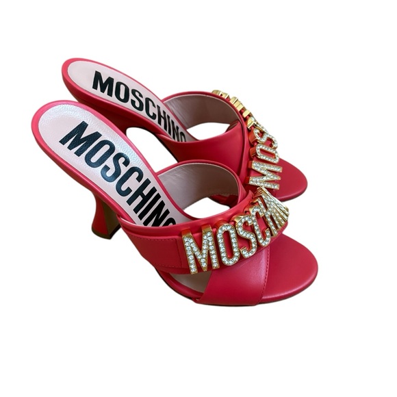 Moschino Couture Crystal Embellished Leather Mule Orange Sandal NWT Size 6 - Picture 13 of 14